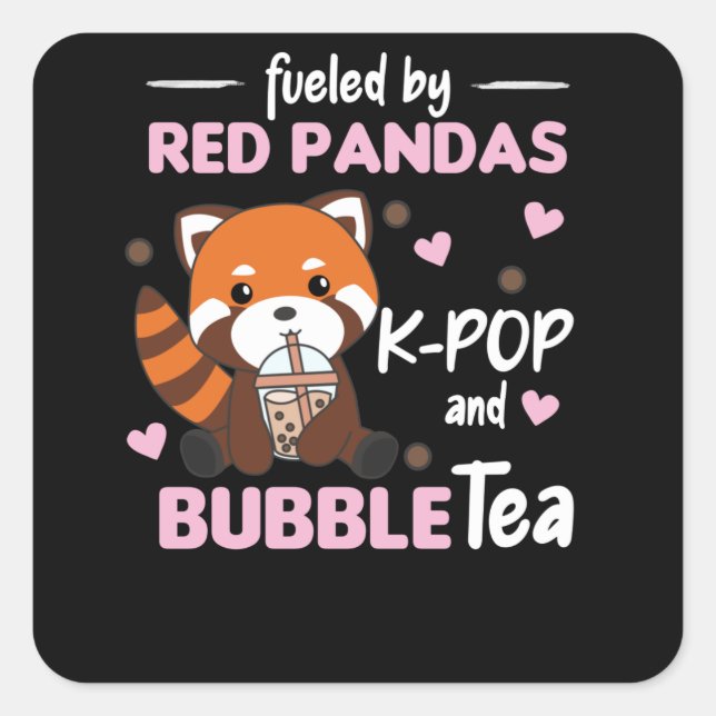 Bubble Tea Red Panda Chocolate Cute Animals Boba Square Sticker (Front)