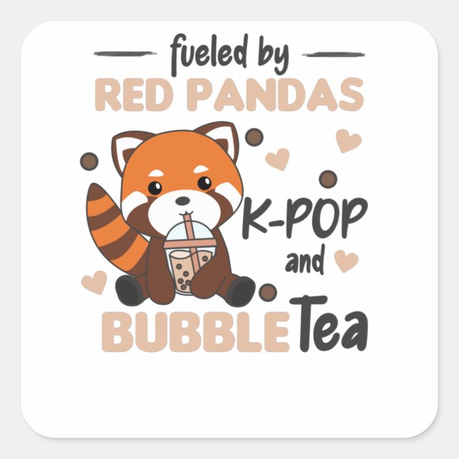 Bubble Tea Red Panda Chocolate Cute Animals Boba Square Sticker (Front)