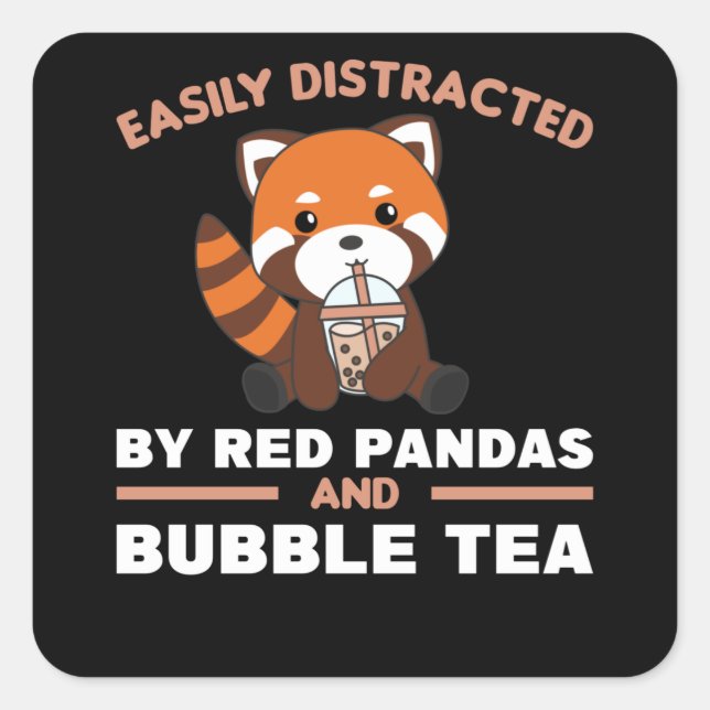 Bubble Tea Red Panda Chocolate Cute Animals Boba Square Sticker (Front)