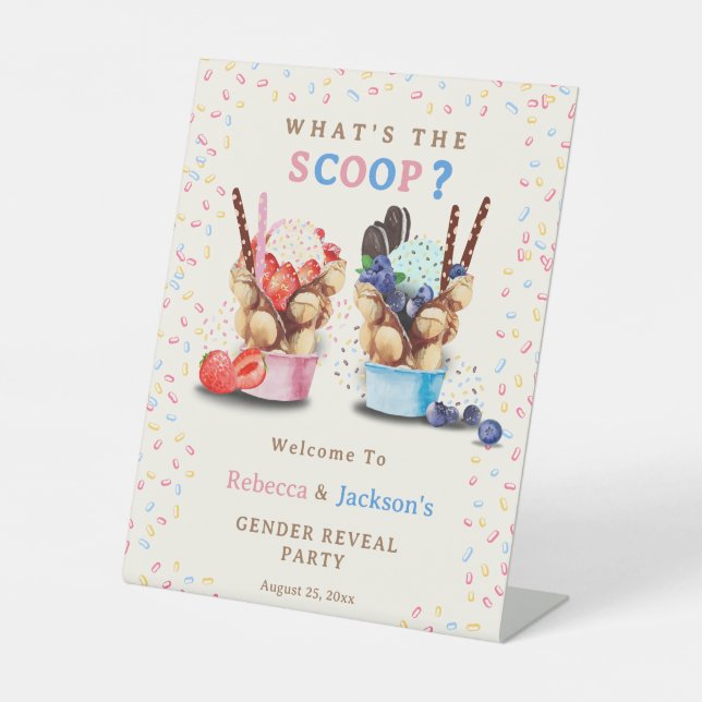 Bubble Waffle Ice Cream Gender Reveal Welcome Pedestal Sign (Front)