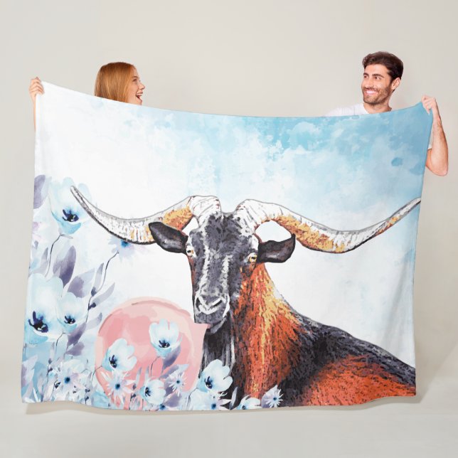 Bubble Watercolor Kiko Goat Buck GetYerGoat™ Fleece Blanket (In Situ)