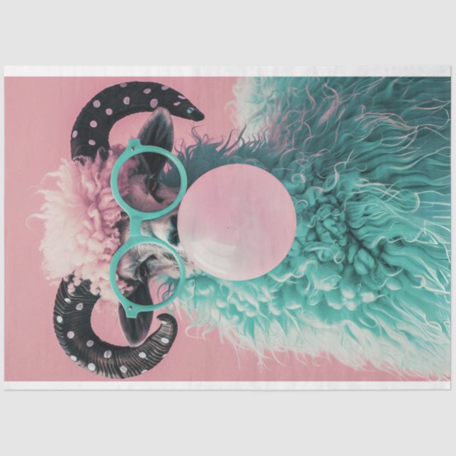 Bubblegum Breeze Teal Ram Decoupage Tissue Paper (Front)