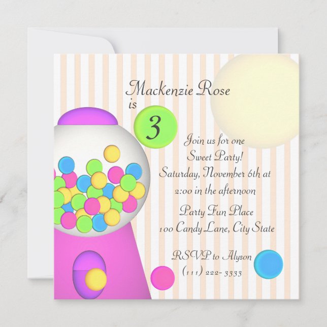 Bubblegum Candy Birthday Invitation (Front)