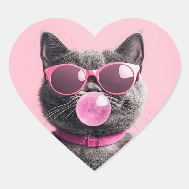Bubblegum Cat Mug Heart Sticker (Front)