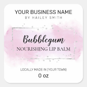 Bubblegum Flavour Purple And Silver Lip Balm Square Sticker