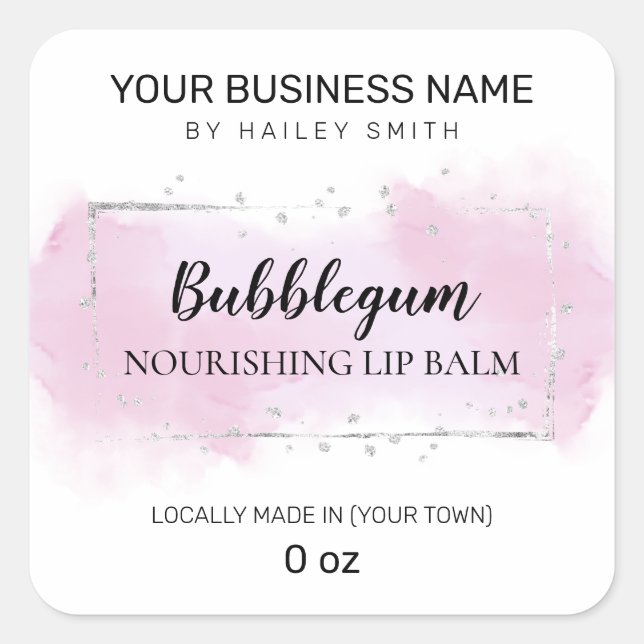 Bubblegum Flavour Purple And Silver Lip Balm Square Sticker (Front)