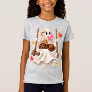 Bubblegum Ghost & dachshund Swing Halloween Fall T-Shirt