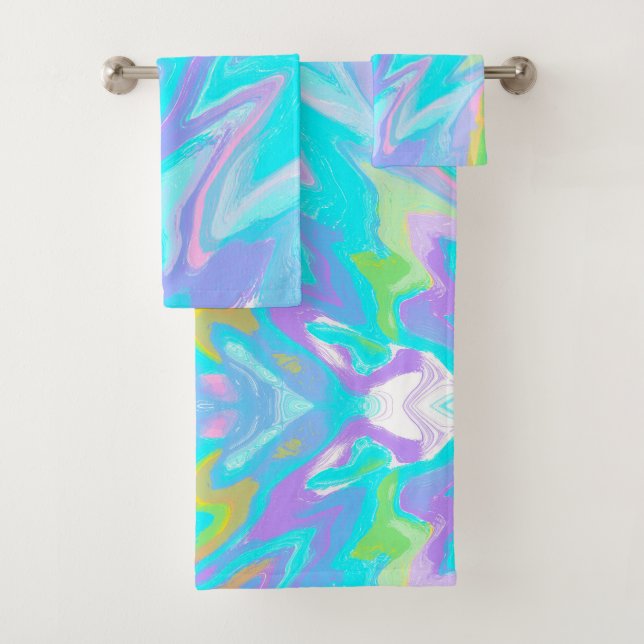 Bubblegum Marble Texture Liquid Paint Mixture Bath Towel Set (Insitu)