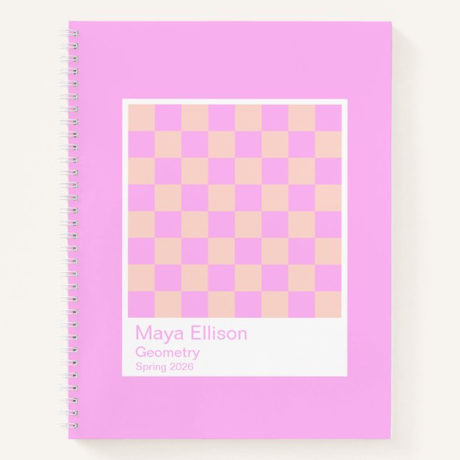 Bubblegum/Peach Modern Checkerboard Notebook (Front)