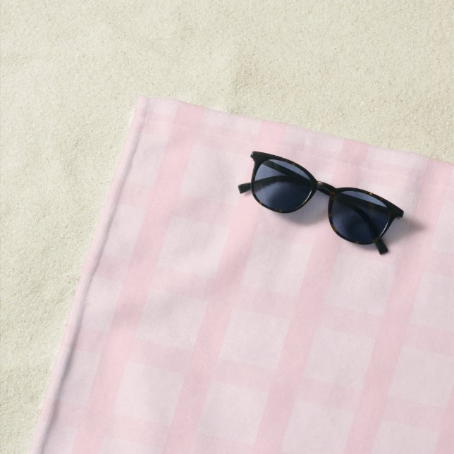 Bubblegum Pink And Lavender Blush Gingham Pattern Beach Towel (In Situ)