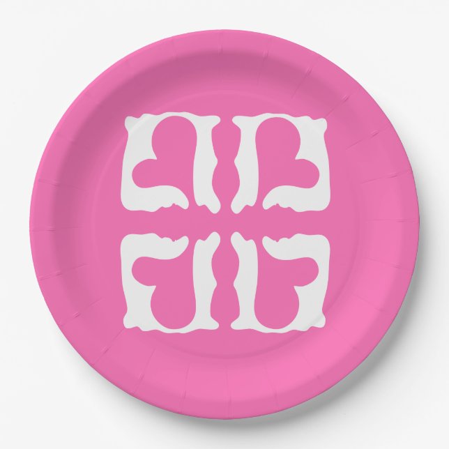 Bubblegum Pink and White Hearts Paper Plate (Front)