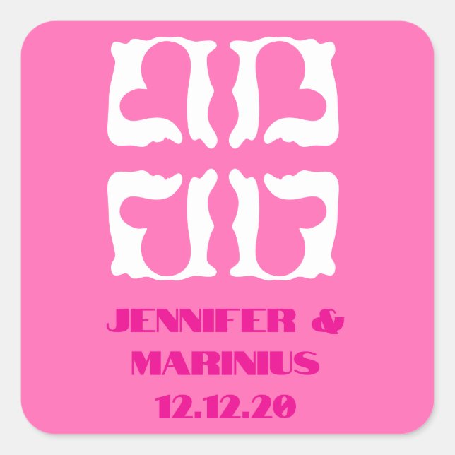 Bubblegum Pink and White Hearts Square Sticker (Front)