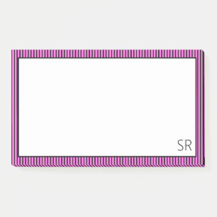 Bubblegum Pink Black Striped Border Monogram Post-it Notes
