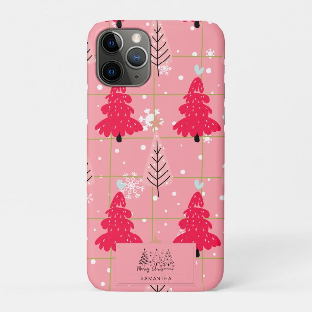 Bubblegum Pink Christmas Tree Snowflake Case-Mate iPhone Case (Back)