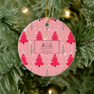 Bubblegum Pink Christmas Tree Snowflake Ceramic Tree Decoration