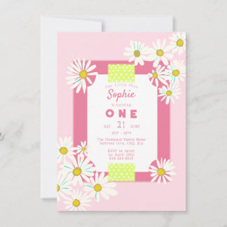Bubblegum Pink Daisies Frame Little Miss Birthday Invitation