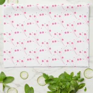 Bubblegum Pink Flowers, Small Floral Print Kitchen Tea Towel
