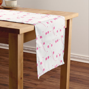 Bubblegum Pink Flowers, Small Floral Print Short Table Runner