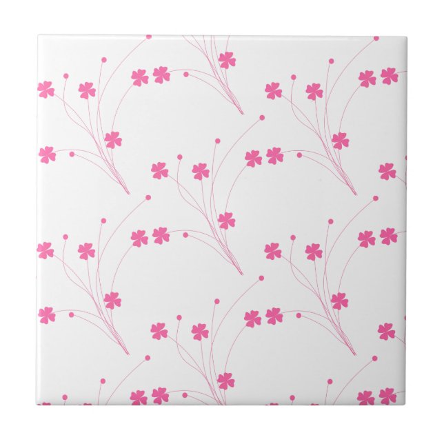 Bubblegum Pink Flowers, Small Floral Print Tile (Front)
