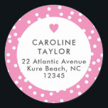 Bubblegum Pink Heart & Dots Cute Girly Address Classic Round Sticker<br><div class="desc">This design features a simple heart graphic and a pattern of random polka dots. Click the customise button if you would like to move/scale the images and further modify the text! Variations of this design, additional colours, as well as coordinating products are available in our shop, zazzle.com/store/doodlelulu. Contact us if...</div>