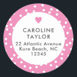 Bubblegum Pink Heart & Dots Cute Girly Address Classic Round Sticker<br><div class="desc">This design features a simple heart graphic and a pattern of random polka dots. Click the customise button if you would like to move/scale the images and further modify the text! Variations of this design, additional colours, as well as coordinating products are available in our shop, zazzle.com/store/doodlelulu. Contact us if...</div>