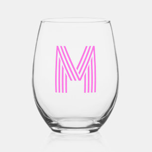 Bubblegum Pink Modern Monogram Initial Letter Stemless Wine Glass