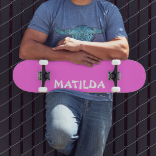 Bubblegum Pink Modern Name Stylish Trendy Skateboard