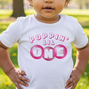 Bubblegum Pink Poppin Girl 1st Birthday Party Baby T-Shirt