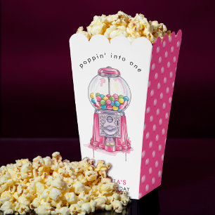 Bubblegum Pink Poppin' Girl 1st Birthday Party Favour Box