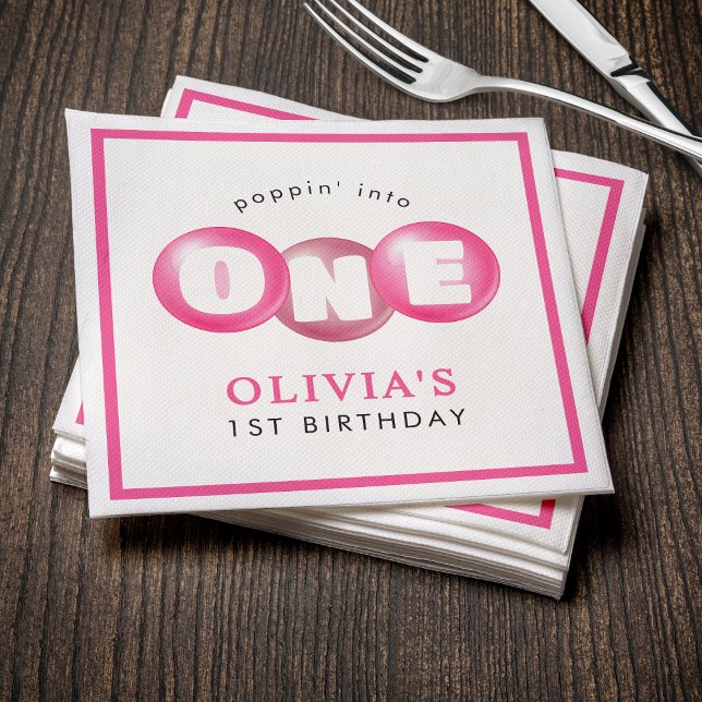 Bubblegum Pink Poppin Girl 1st Birthday Party Napkin (Bubblegum Pink Poppin Girl 1st Birthday Party Napkins
)