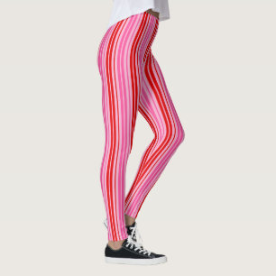 Bubblegum Pink Red Vertical Stripes Design Leggings
