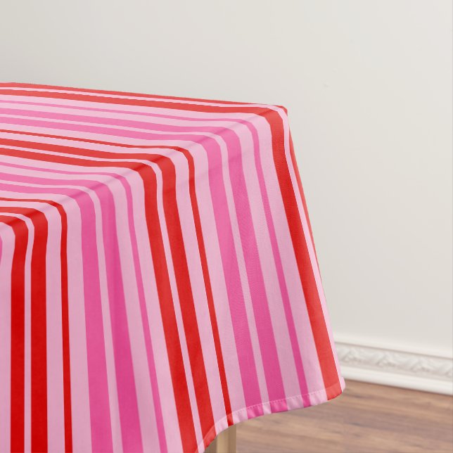 Bubblegum Pink Red Vertical Stripes Design   Tablecloth (In Situ)