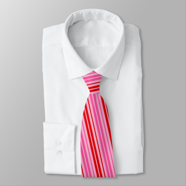 Bubblegum Pink Red Vertical Stripes Design   Tie (Tied)