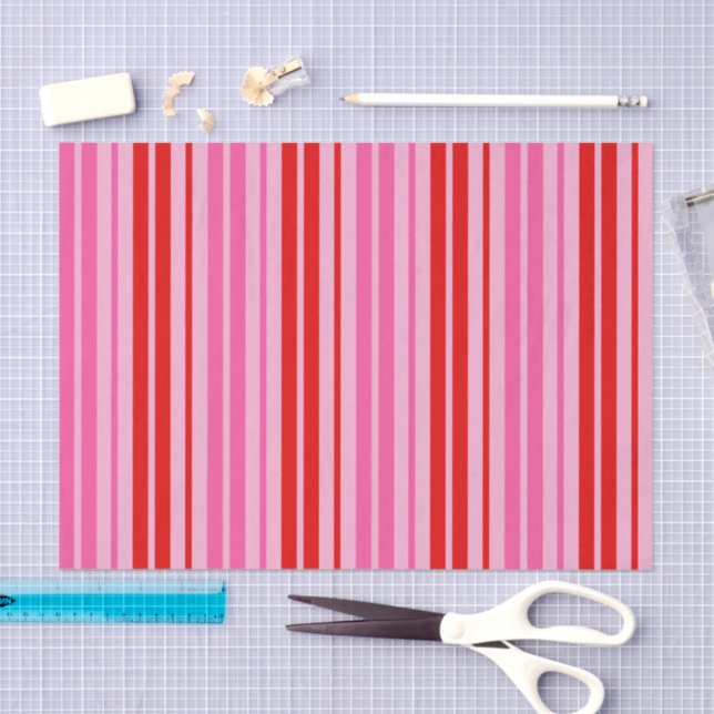Bubblegum Pink Red Vertical Stripes Design   Tissue Paper (Craft)
