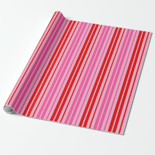 Bubblegum Pink Red Vertical Stripes Design Wrapping Paper