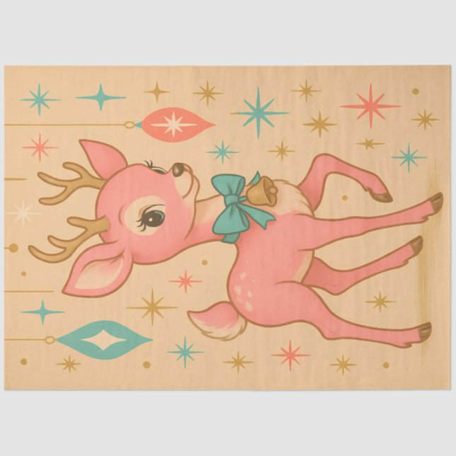 Bubblegum Pink Reindeer | Retro Christmas Kitschy Tissue Paper (Front)