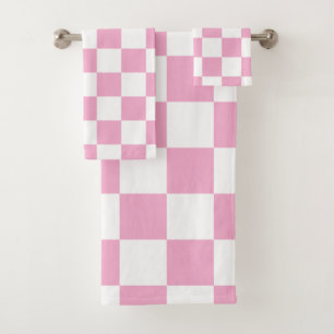 Bubblegum Pink Retro Check Bath Towel Set