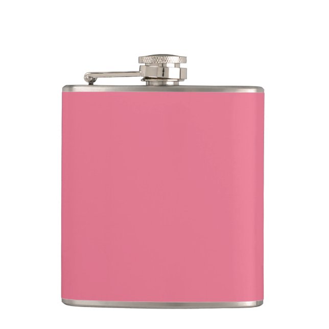 Bubblegum Pink Solid Colour Print, Rouge Blush Pin Hip Flask (Front)