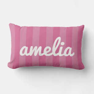 Bubblegum Pink Striped and Modern Girls Room Decor Lumbar Cushion