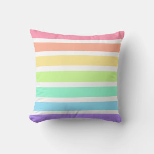 Bubblegum rainbow and white stripes cushion