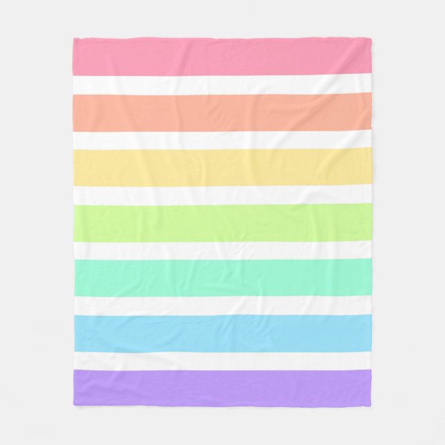 Bubblegum rainbow and white stripes fleece blanket (Front)