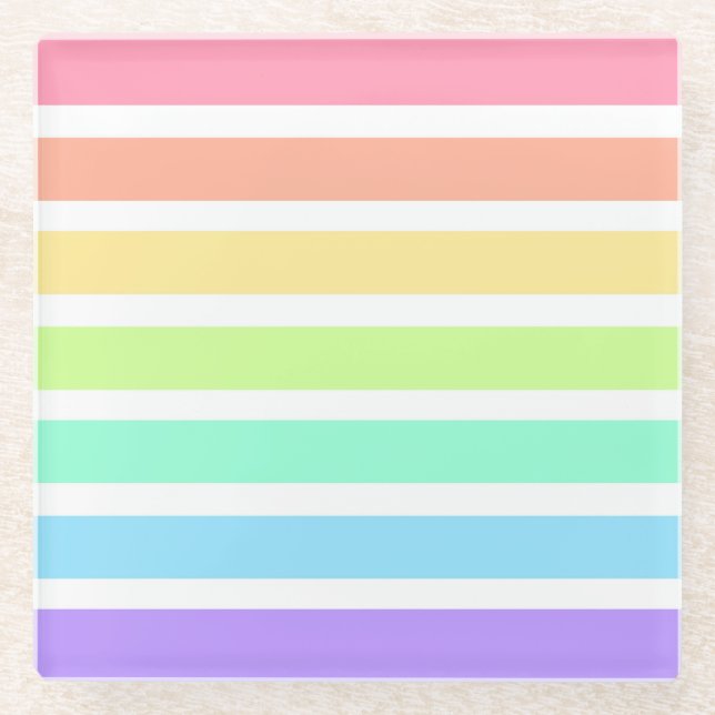 Bubblegum rainbow and white stripes glass coaster (Front)
