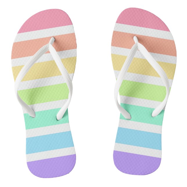 Bubblegum rainbow and white stripes jandals (Footbed)