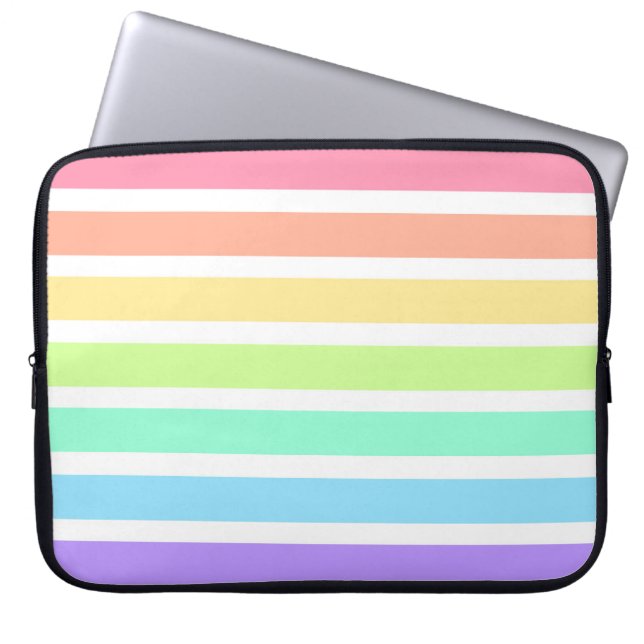 Bubblegum rainbow and white stripes laptop sleeve (Front)