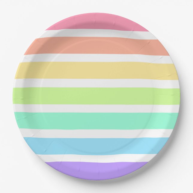 Bubblegum rainbow and white stripes paper plate (Front)