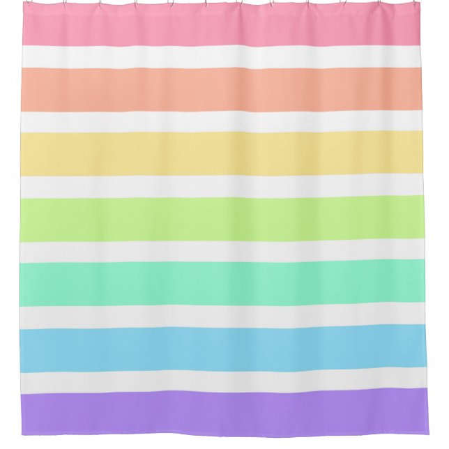 Bubblegum rainbow and white stripes shower curtain (Front)