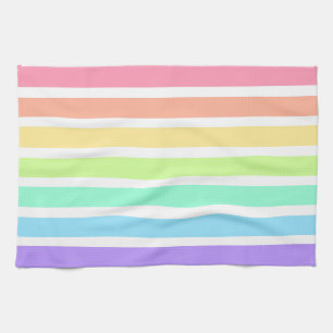 Bubblegum rainbow and white stripes tea towel
