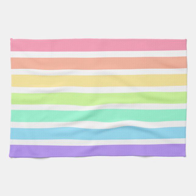 Bubblegum rainbow and white stripes tea towel (Horizontal)