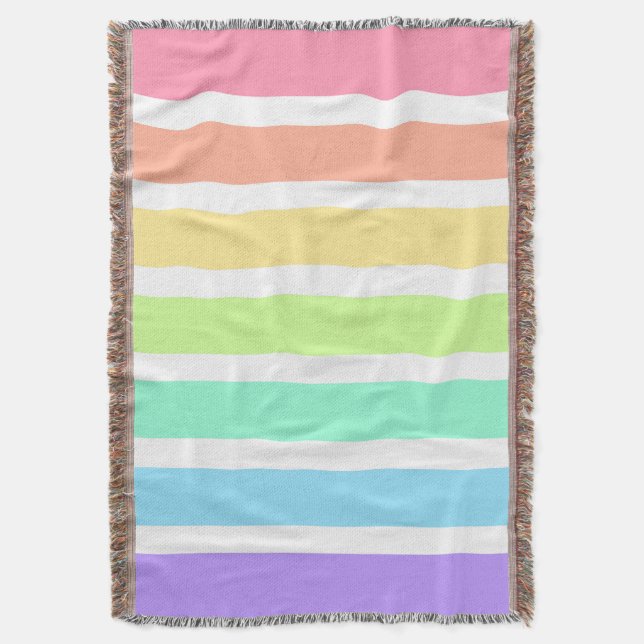 Bubblegum rainbow and white stripes throw blanket (Front Vertical)