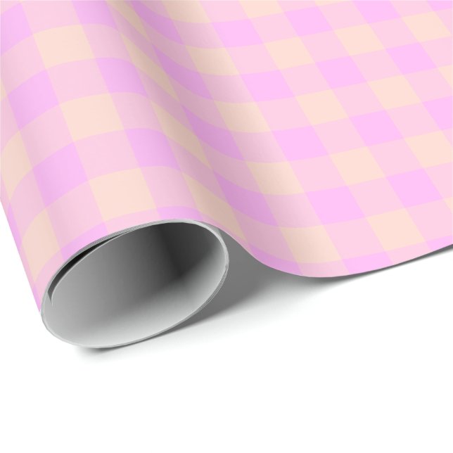 Bubblegum & Soft Peach Gingham Wrapping Paper (Roll Corner)